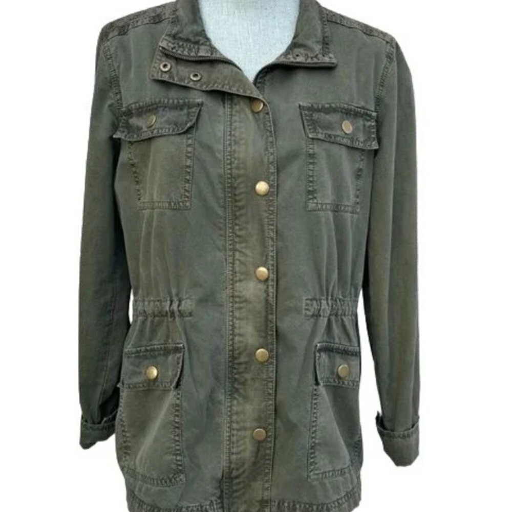 CASLON Casual Army Green Utility Jacket with Cinched Waist - Large